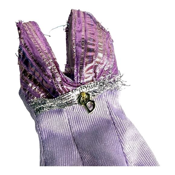 Barbie Dress Purple Silver Gold B Accent Shimmer Party Side Slit Bodycon Vintage - Picture 2 of 4